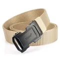 Men's khaki tactical nylon woven belt featuring a matte black automatic metal buckle - Black Buckle Khaki