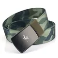 Military green camo canvas tactical belt with a black metal buckle featuring Chinese text - Hemmed Army Green Camouflage