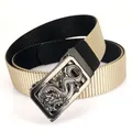 Ceinture homme réversible en nylon avec boucle en alliage de zinc et motif dragon - Boucle Automatique Relief Dragon / Noir/Khaki