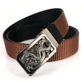 Ceinture pour homme en nylon avec boucle en alliage de zinc et motifs de dragon - Boucle Automatique Relief Dragon / Noir/Café