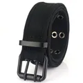 Ceinture décontractée en toile noire avec boucle à double ardillon noir mat et œillets - 115cm / Noir