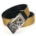 Men's double-sided nylon belt with rotating zinc alloy buckle featuring a dragon relief - Dragon Relief Automatic Buckle / Black/Coyote Brown