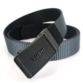 Men's nylon canvas tactical belt with dual-tone grey and black strap and matte auto-buckle - Black/Royal Blue