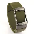 Cintura da uomo in nylon elastico verde militare con fibbia automatica in metallo grigio - 120cm / Fibbia Canna di Fucile Verde Militare