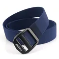 Men's navy nylon braided belt with black matte double ring buckle for outdoor use - 120cm / Sapphire Blue