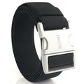 Tactical black elastic woven belt with durable aluminum alloy quick release buckle - Black (Silver Buckle)