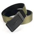 Army green tactical nylon belt for men with black metallic automatic buckle and rugged texture - Black/Army Green