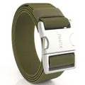 Tactical olive green elastic woven belt with a silver alloy quick-release buckle - Military Green (Silver Buckle)