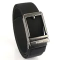 Ceinture noire tressée en nylon pour homme avec boucle automatique en métal gris - Boucle Canon de Fusil - Noir