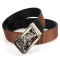Men's nylon belt with rotating tiger buckle and double-sided brown black strap - 120 / Black/Coffee