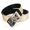 Durable nylon woven belt with 3D tiger buckle and double-sided beige black strap - 120 / Black/Khaki