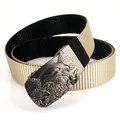 Ceinture tactique en nylon pour hommes avec boucle en alliage gaufrée d'un aigle - 120cm / Noir/Khaki
