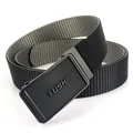 Men's tactical black nylon canvas belt with matte automatic rotating metal buckle - Black/Grey