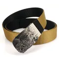 Cintura da uomo in nylon con fibbia rotante con aquila in oro-marrone e nero - 120cm / Nero/Marrone Coyote