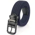 Navy blue braided stretch belt for men with black matte buckle and leather details - 110cm / Deep Royal Blue