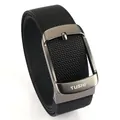 Men's black canvas nylon sport belt with grey metal pin buckle and textured strap - 120cm / Gunmetal Buckle Black