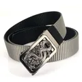 Ceinture en nylon pour homme avec boucle rotative en alliage de zinc et relief de dragon - Boucle Automatique Relief Dragon / Gris/Noir