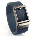 Men's navy blue woven nylon sports belt with gunmetal needle buckle and Tushi brand - Gun Buckle - Royal Blue