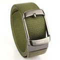Olive green military canvas nylon belt for men with a charcoal grey metallic pin buckle - 120cm / Gunmetal Buckle Army Green