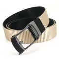 Tactical beige nylon woven belt for men with a matte black metal automatic buckle - 120cm / Black Buckle - Black/Khaki