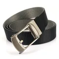 Men's automatic buckle nylon belt in black woven fabric with matte silver-grey metal buckle - 120cm