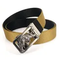 Men's double-sided thick nylon belt featuring a striped pattern and 3D tiger automatic buckle - 120 / Black/Coyote Brown
