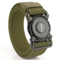 Army green tactical nylon belt with quick release buckle and carbon fiber detail - Elastic--Army Green
