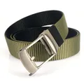 Olive green tactical nylon belt for men with matte silver-grey automatic metal buckle - 120cm / Silver Buckle - Black/Army Green