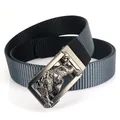 Men's outdoor nylon belt with dark gunmetal tiger buckle in automatic closure design - 120 / Black/Royal Blue