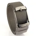 Dark grey nylon woven belt for men with a matte gunmetal pin buckle and brand logo - 120cm / Gunmetal Buckle Dark Gray