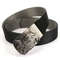 Cintura tattica da uomo in nylon con fibbia metallica aquila in trama nera e grigia - 120cm / Nero/Grigio