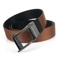 Brown woven nylon belt with matte black automatic buckle and subtle brand engraving - 120cm / Black Buckle - Black/Coffee