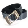 Men's automatic buckle nylon belt with grey and black horizontal stripes - 120cm / Silver Buckle - Black/Royal Blue