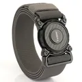 Charcoal gray tactical nylon belt with round quick-release metal buckle and carbon fiber detail - Elastic--Dark Gray