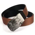 Ceinture réversible en nylon tressé marron et noir avec boucle aigle pour hommes - 120cm / Noir/Café