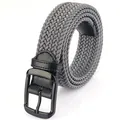 Men's grey elastic woven belt with black leather accents and a matte needle buckle - 110cm / Gray