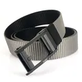 Men's nylon canvas belt with black grey weave pattern and matte rotatable metal buckle - 120cm / Black Buckle - Gray/Black