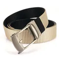 Men's double-sided nylon belt with matte silver automatic buckle in beige and black - 120cm