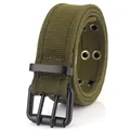 Armeegrüner taktischer Canvas-Gürtel mit mattschwarzer Doppel-Dornschließe aus Metall - 115cm / Armeegrün