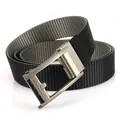 Men's double-sided nylon canvas belt with black woven strap and metal automatic buckle - 120cm / Silver Buckle - Black/Gray