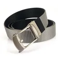 Gray and black dual-color woven nylon belt with a sleek matte metal automatic buckle - 120cm