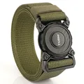 Army green nylon tactical belt with a black carbon fiber textured quick release buckle - Hemmed--Army Green