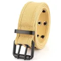 Ceinture tactique en toile kaki avec boucle noire à double ardillon et œillets métalliques - 115cm / Kaki