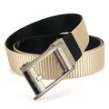 Men's khaki nylon tactical belt with metal automatic buckle and woven fabric texture - 120cm / Silver Buckle - Black/Khaki