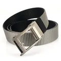 Men's double-sided nylon canvas belt with grey automatic swivel buckle and woven texture - 120cm / Silver Buckle - Gray/Black