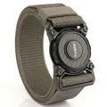 Tactical nylon belt in army green with quick release black buckle and carbon fiber texture - Hemmed--Dark Gray