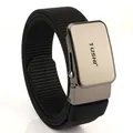 Cintura casual da uomo in nylon nero con fibbia automatica in metallo grigio opaco - Nero