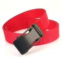 Men's red woven nylon belt with a modern black matte automatic buckle for outdoor casual wear - 120cm / Red