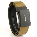 Tactische khaki nylon riem met dubbellaags verstevigde stof en automatische gesp - Donkerbruin