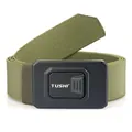 Military green elastic nylon tactical belt with a black quick-release buckle - 120cm / Black Buckle - Army Green